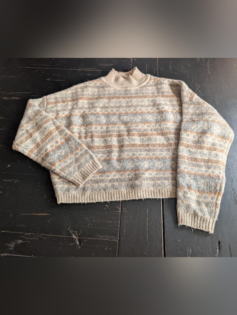 London Kaye Large Cropped Fair Isle Knit Sweater Cottagecore Cozy Granola Girl